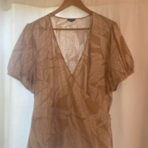 Ann Taylor Brown Printed Wrap-Style Blouse